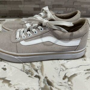 Vans Beige and White Canvas Sneakers